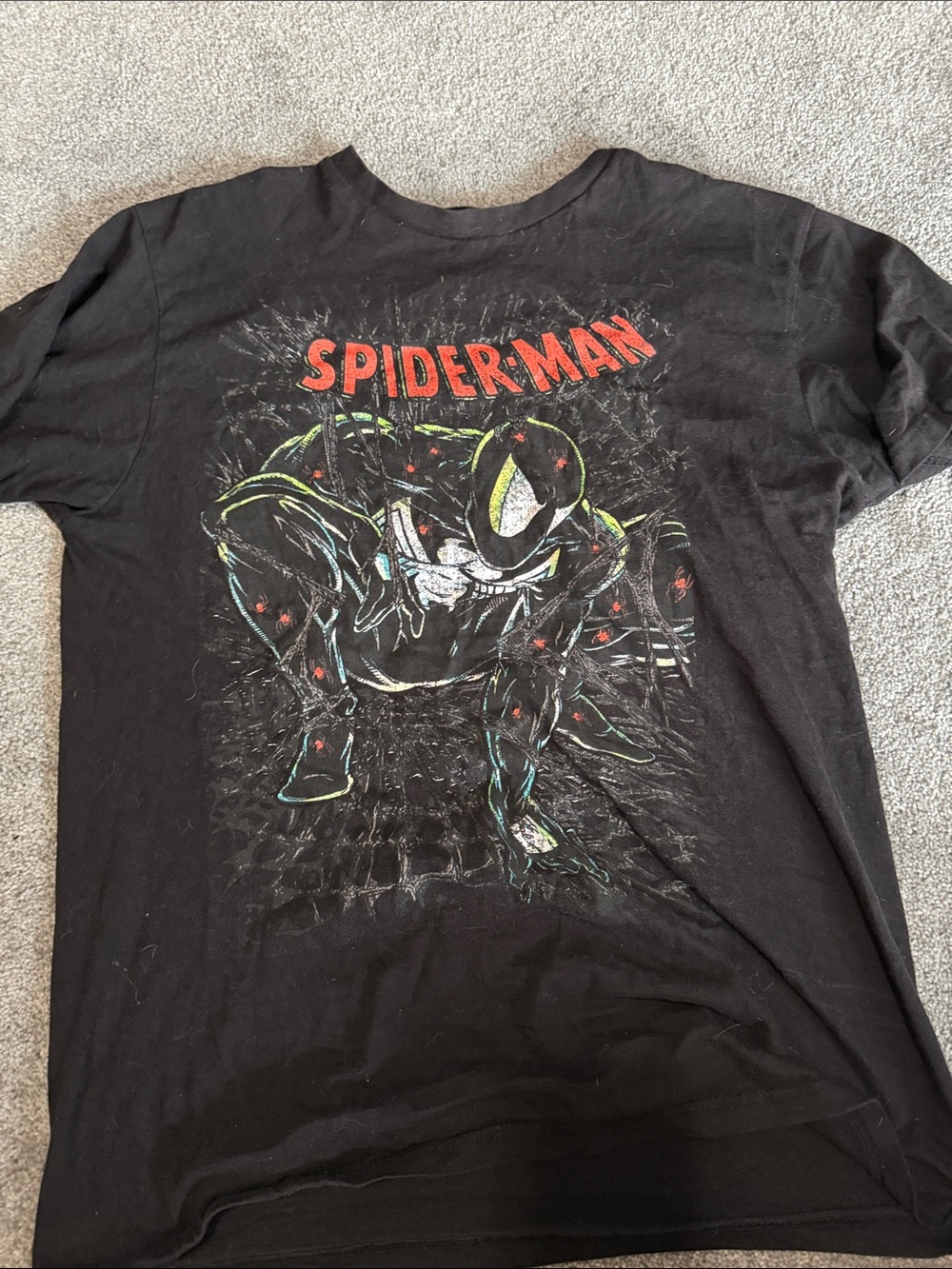 Marvel Spider-Man Black Tee with Neon Accents